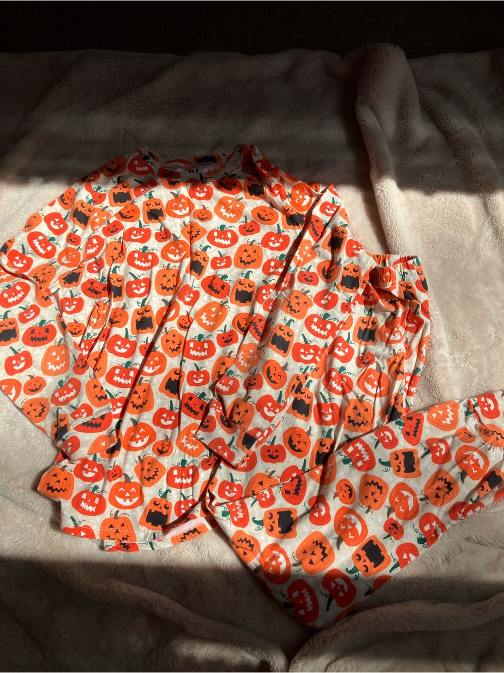 Pumpkin Jack-o'-Lantern Print Glow in the dark Women's Pajama Set - Orange